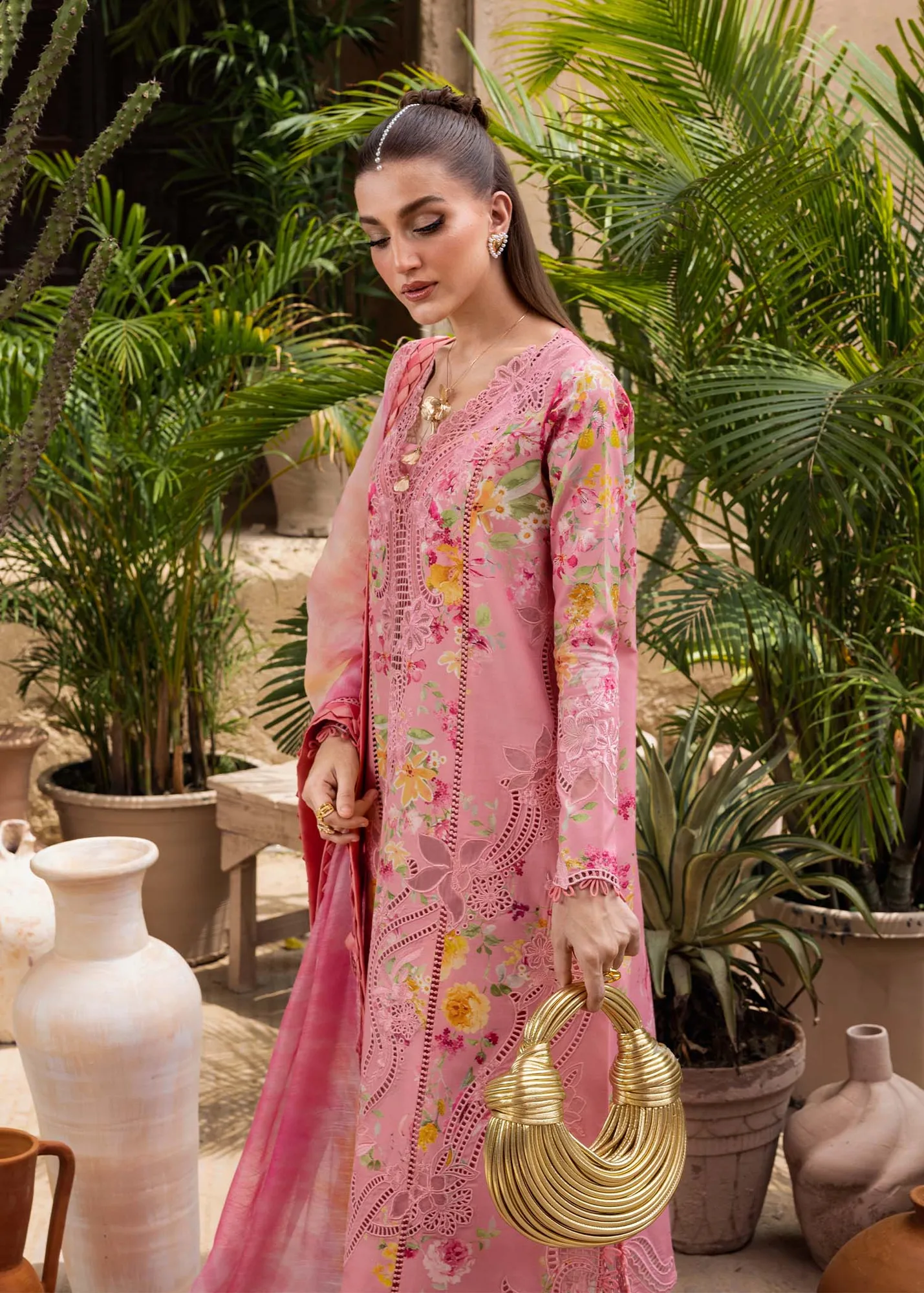 Crimson Tasawar 25 Rose Pink Organza – view 3 – Poshaq