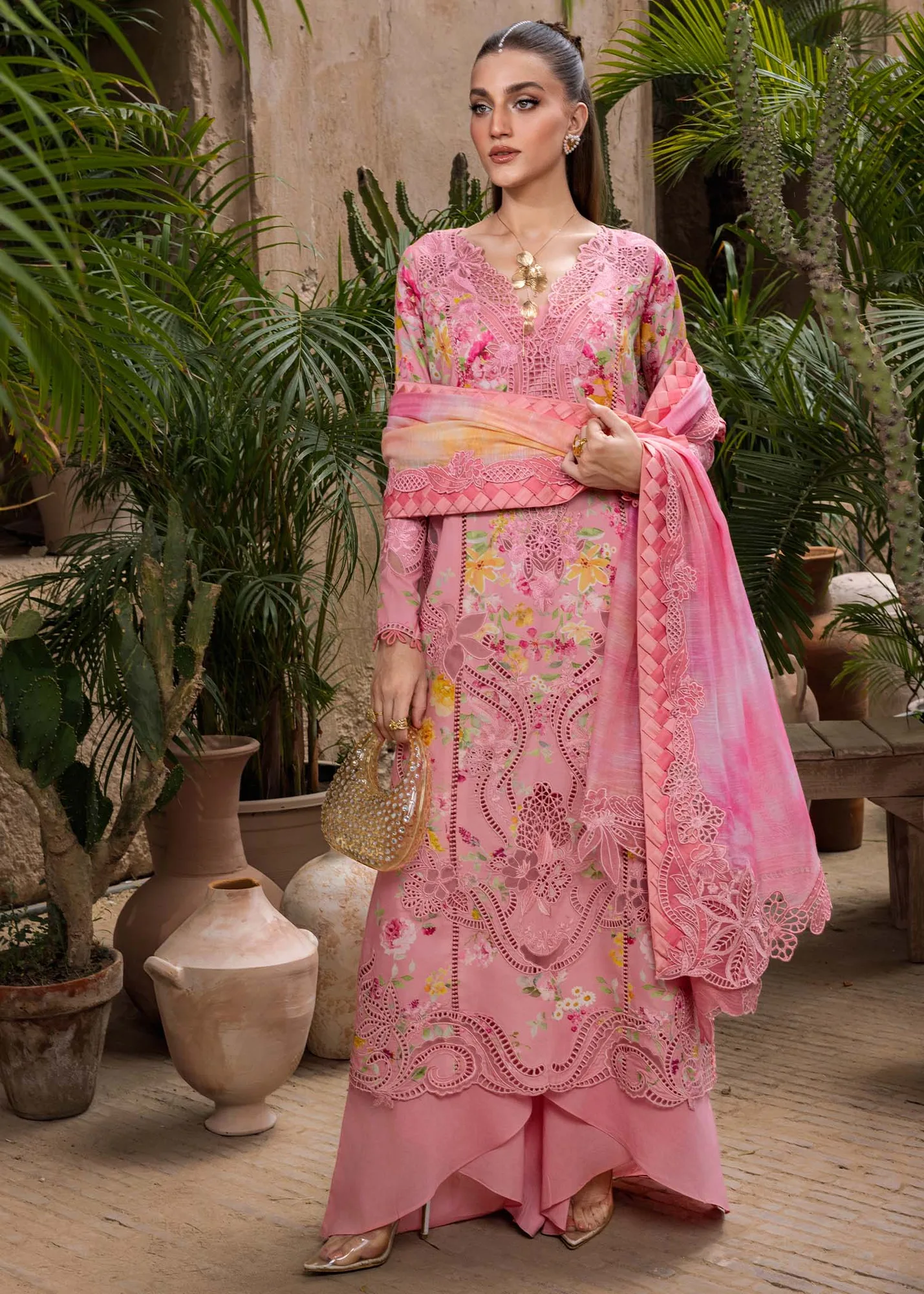 Crimson Tasawar 25 Rose Pink Organza – view 5 – Poshaq