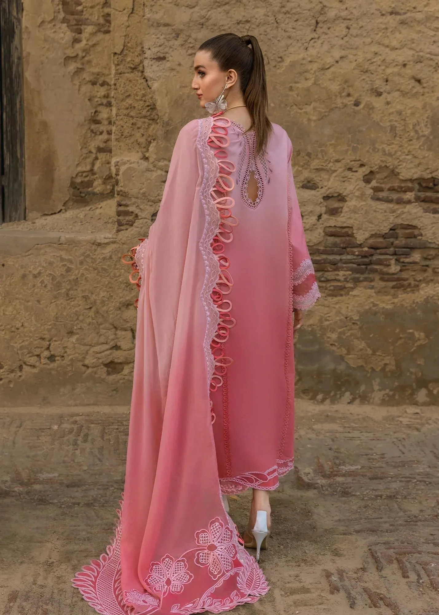 Crimson Tasawar 25 Pink Georgette – view 2 – Poshaq