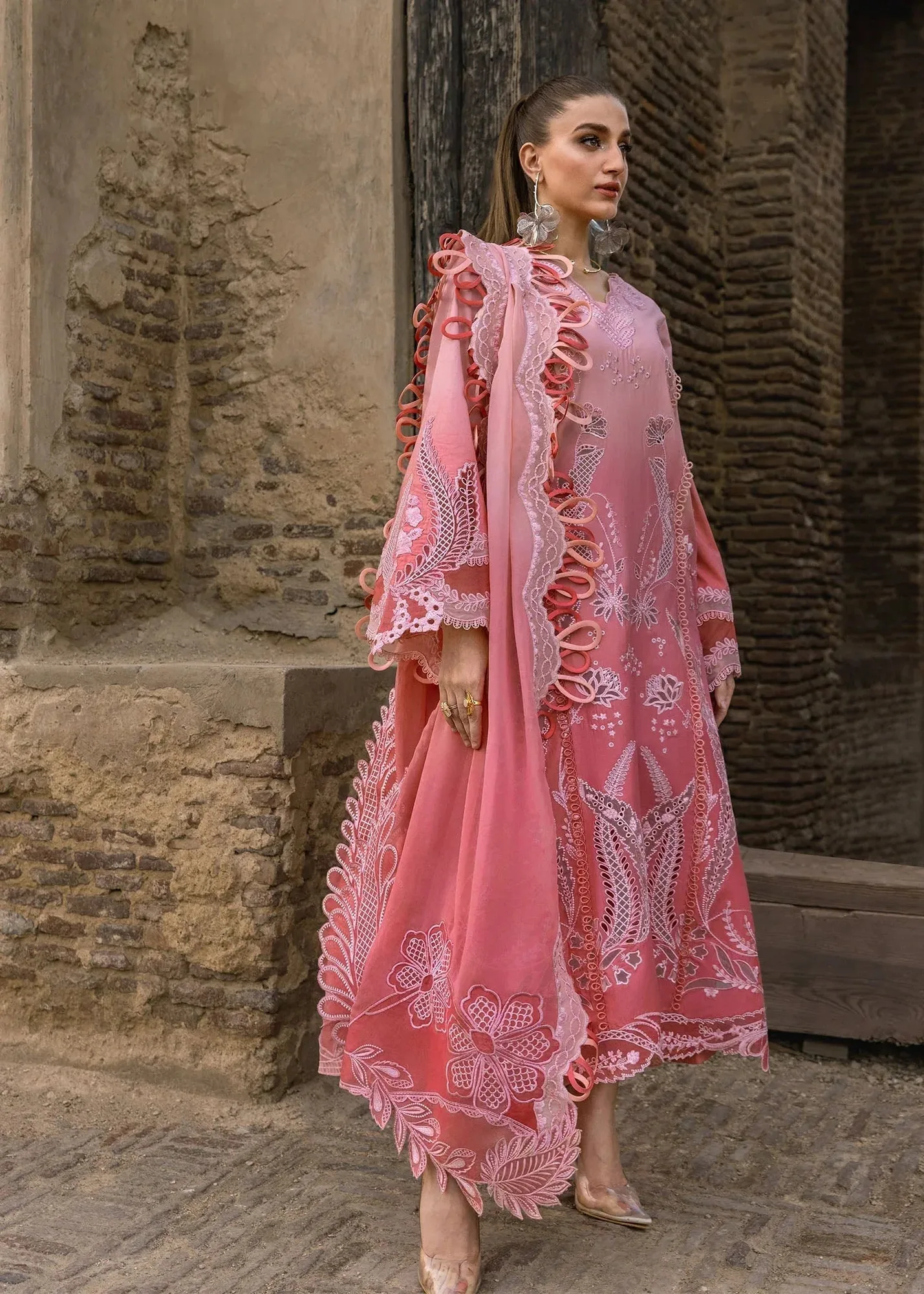 Crimson Tasawar 25 Pink Georgette – view 4 – Poshaq