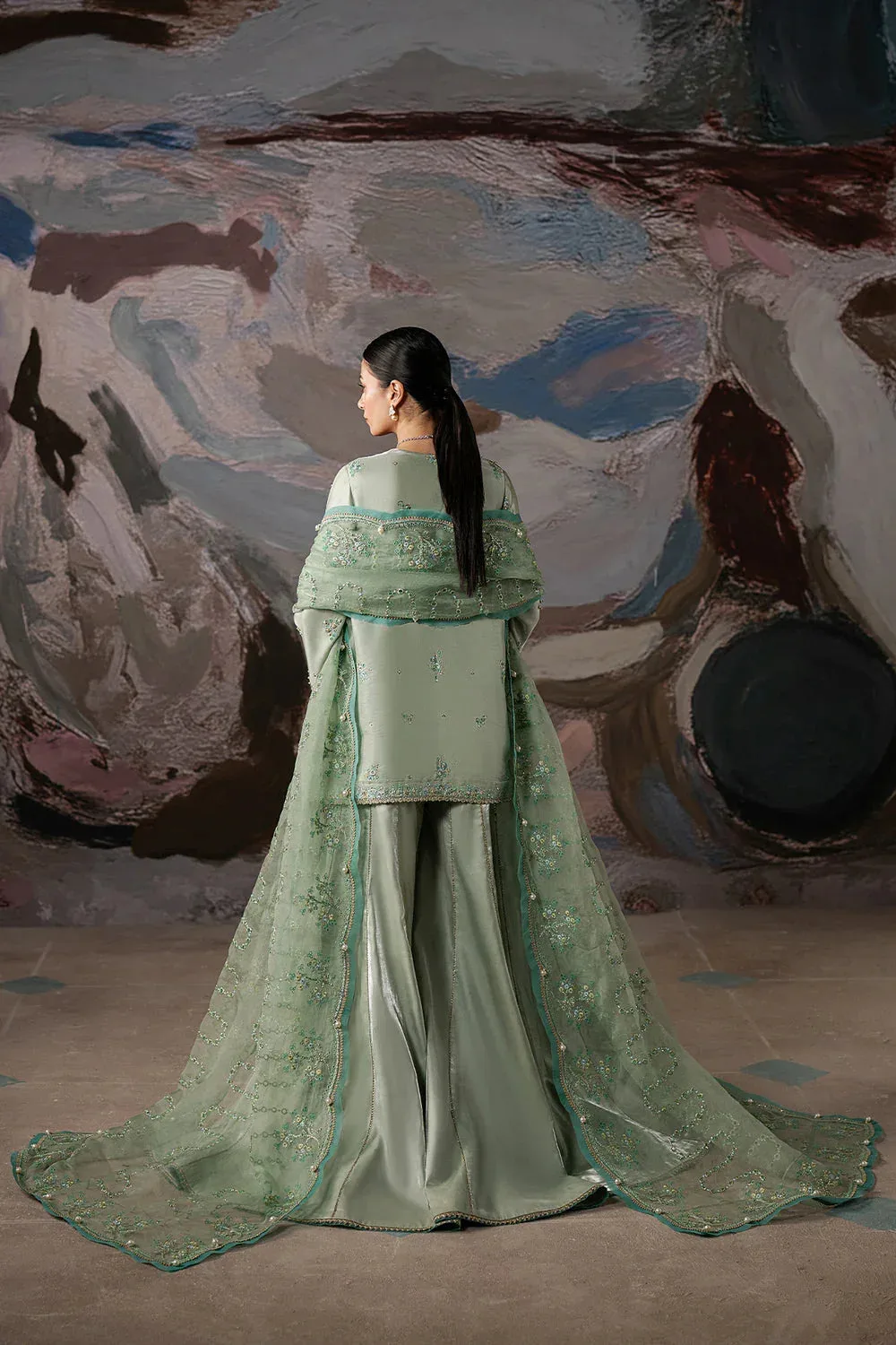 Ayzel Solaris Wedding Formals 25 Sage Green Organza – view 2 – Poshaq