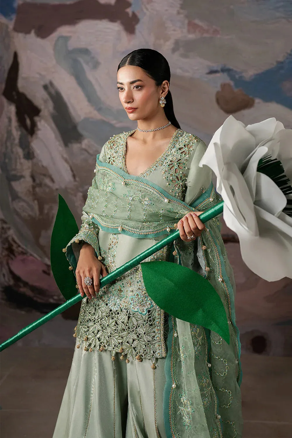 Ayzel Solaris Wedding Formals 25 Sage Green Organza – view 3 – Poshaq