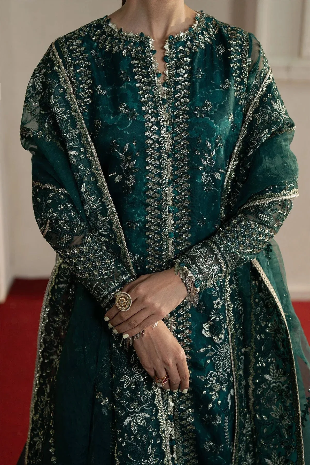 Ayzel Pehli Nazar 25 Bottle Green Organza – view 2 – Poshaq
