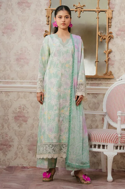 Ayzel Armelia Printed Lawn 25 Mint Organza – view 1 – Poshaq
