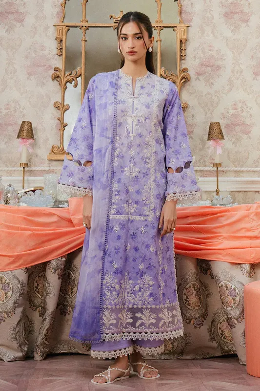 Ayzel Armelia Printed Lawn 25 Lilac Organza – view 1 – Poshaq