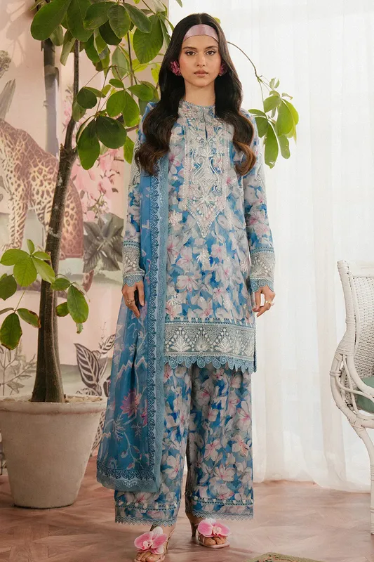 Ayzel Armelia Printed Lawn 25 Aqua Organza – view 1 – Poshaq