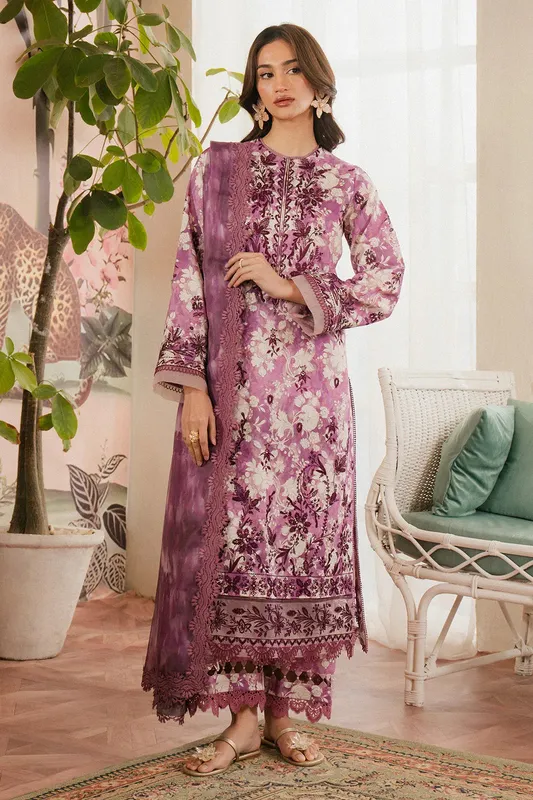 Ayzel Armelia Printed Lawn 25 Rose Pink Organza – view 1 – Poshaq