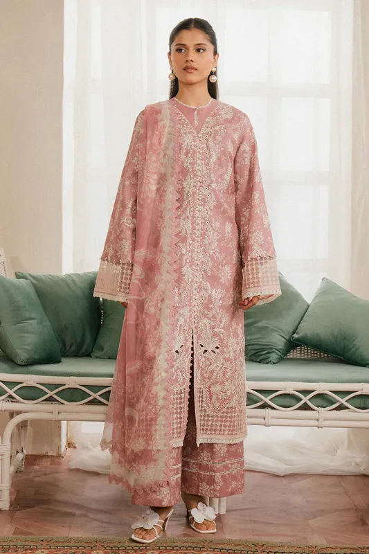 Ayzel Armelia Printed Lawn 25 Powder Pink Organza – view 1 – Poshaq