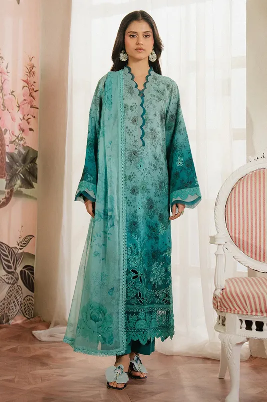 Ayzel Armelia Printed Lawn 25 Sea Green Organza – view 1 – Poshaq