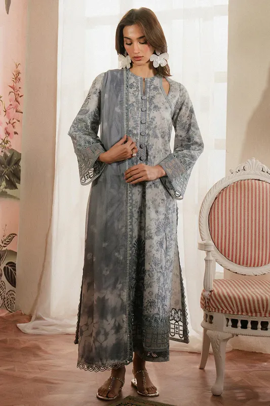 Ayzel Armelia Printed Lawn 25 Grey Organza – view 1 – Poshaq