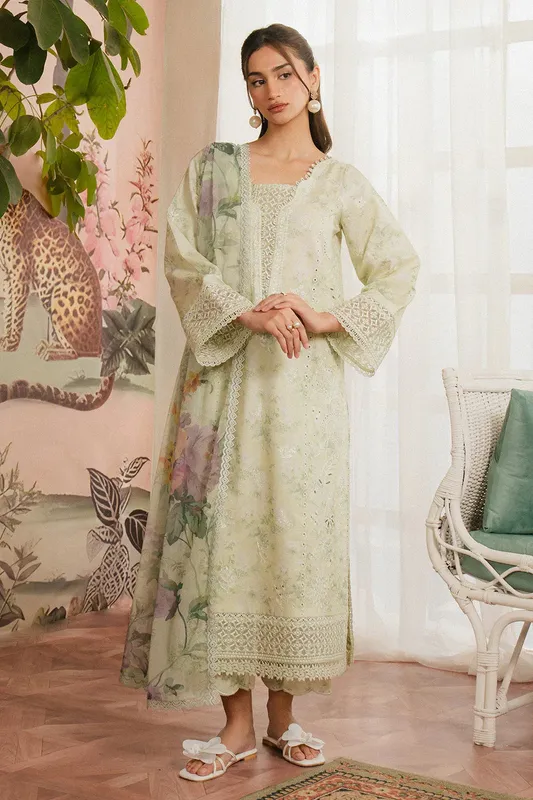 Ayzel Armelia Printed Lawn 25 Mint Green Organza – view 1 – Poshaq