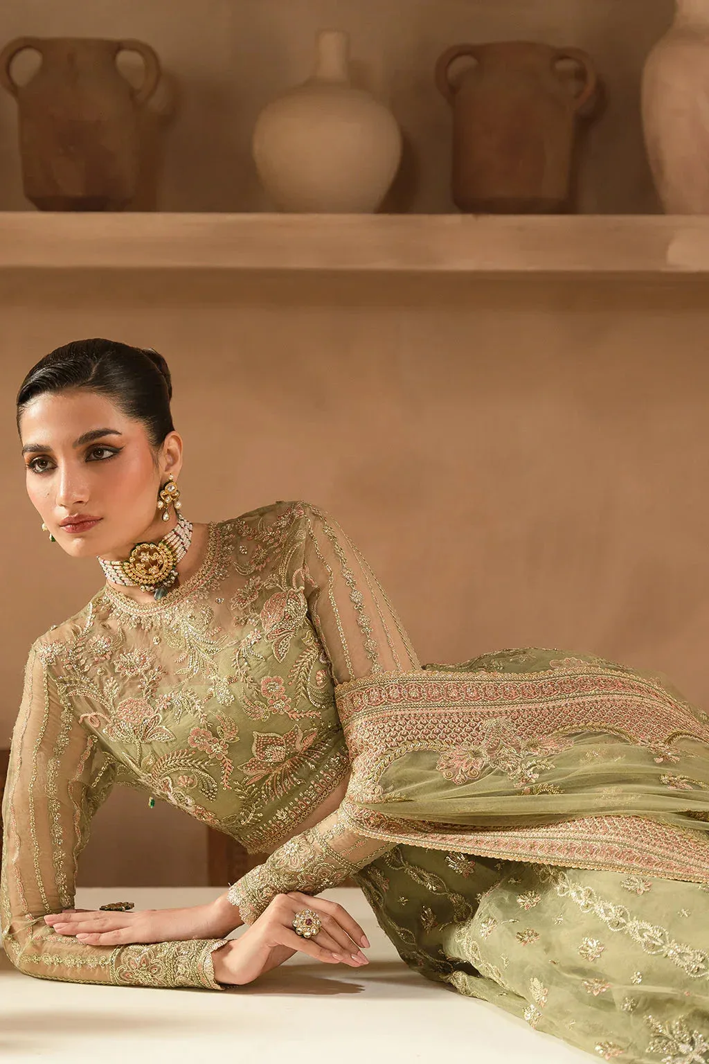 Ayzel Panache Wedding Formals Olive Green Raw Silk – view 6 – Poshaq