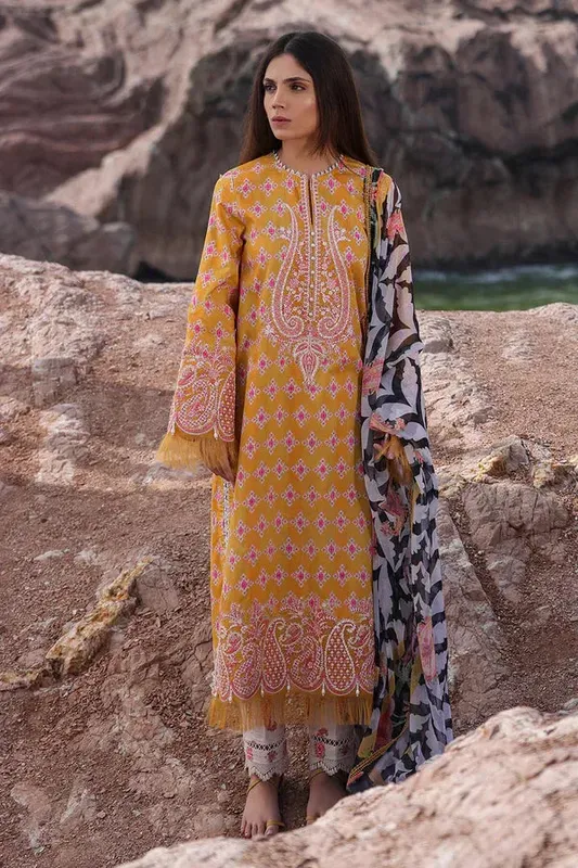 Ayzel Tropicana Lawn 24 Mustard Organza – view 1 – Poshaq