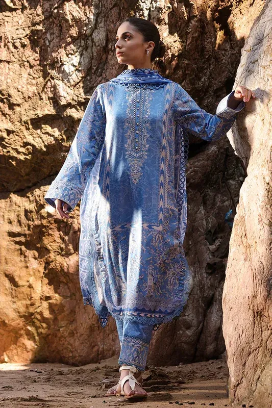 Ayzel Tropicana Lawn 24 Blue Organza – view 1 – Poshaq