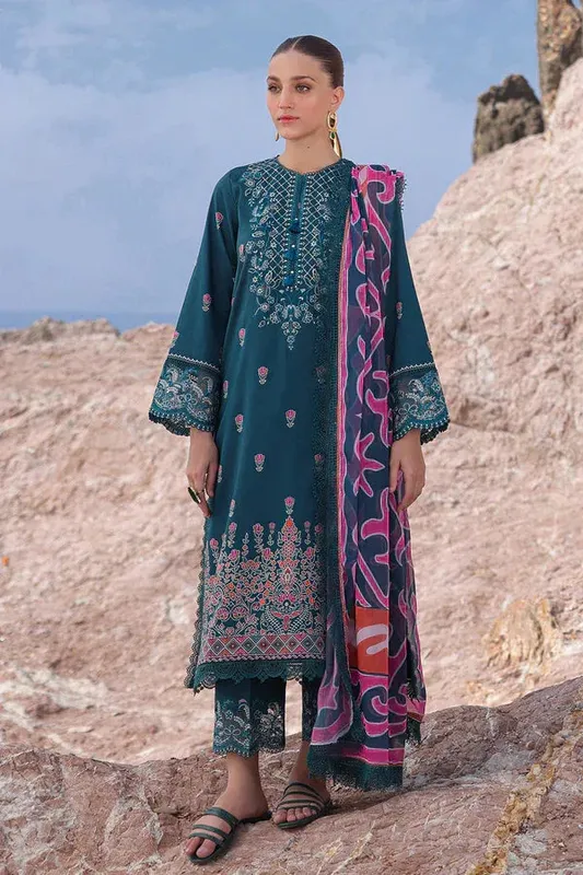 Ayzel Tropicana Lawn 24 Teal Organza – view 1 – Poshaq