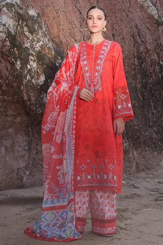 Ayzel Tropicana Lawn 24 Red Organza – view 1 – Poshaq