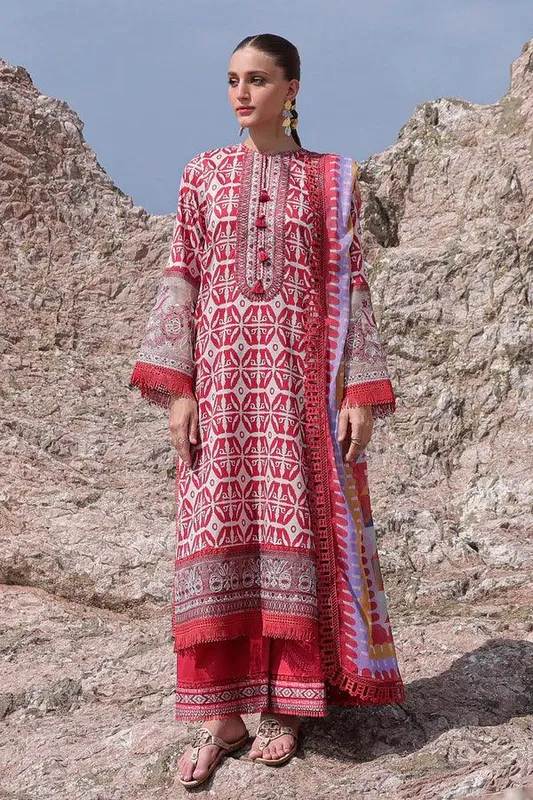 Ayzel Tropicana Lawn 24 Red Organza – view 1 – Poshaq