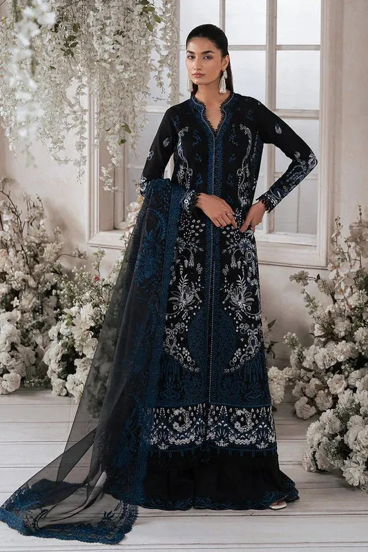 Ayzel Eudora Luxury Lawn 24 Black Organza – view 1 – Poshaq