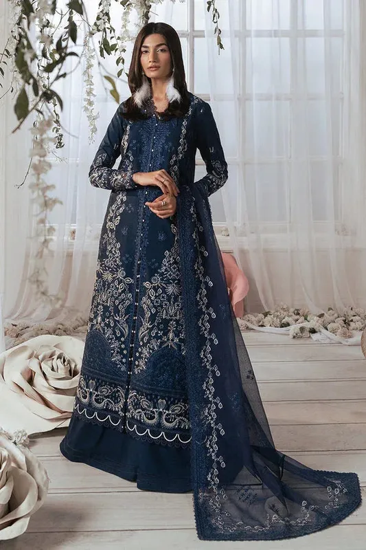 Ayzel Eudora Luxury Lawn 24 Navy Blue Organza – view 1 – Poshaq