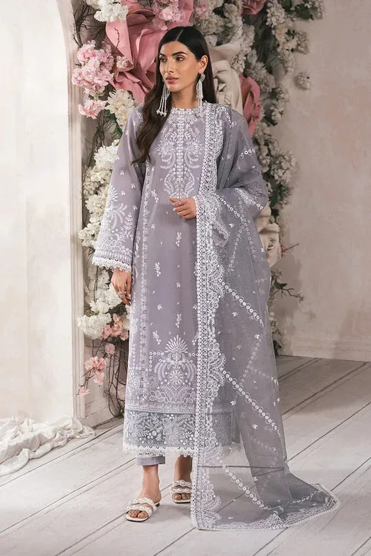 Ayzel Eudora Luxury Lawn 24 Grey Organza – view 1 – Poshaq