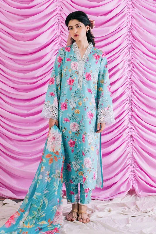 Ayzel Renisa Lawn Collection Sky Blue Organza – view 1 – Poshaq