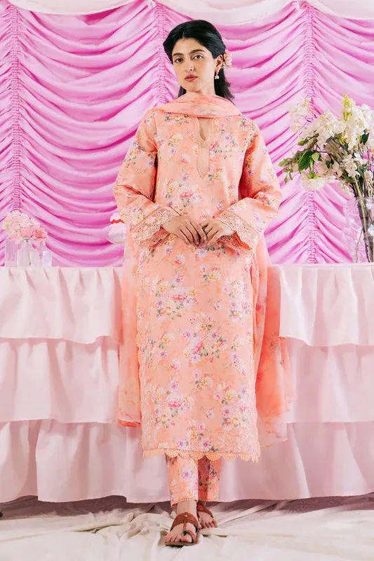 Ayzel Renisa Lawn Collection Peach Organza – view 1 – Poshaq