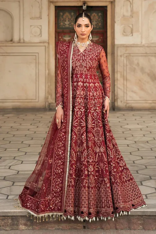 Ayzel Pehli Nazar Wedding Formals Maroon Raw Silk – view 1 – Poshaq