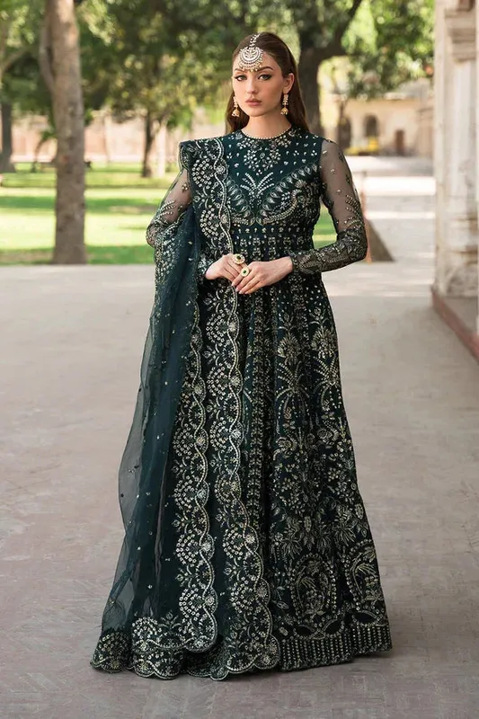 Ayzel Pehli Nazar Wedding Formals Bottle Green Raw Silk – view 1 – Poshaq