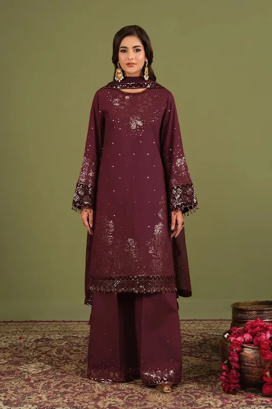 Alizeh Luxe Raw Silk Wine Berry Raw Silk – view 1 – Poshaq