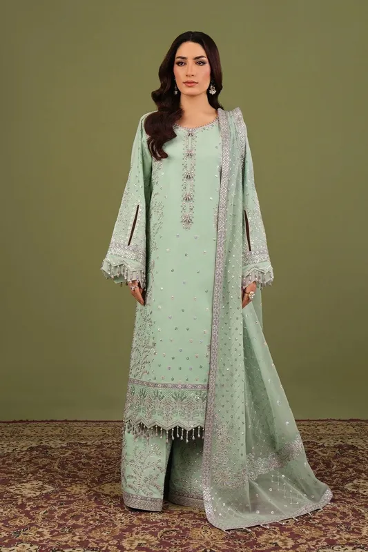 Alizeh Luxe Raw Silk Mint Green Raw Silk – view 1 – Poshaq