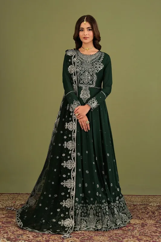 Alizeh Luxe Raw Silk Mineral Green Raw Silk – view 1 – Poshaq