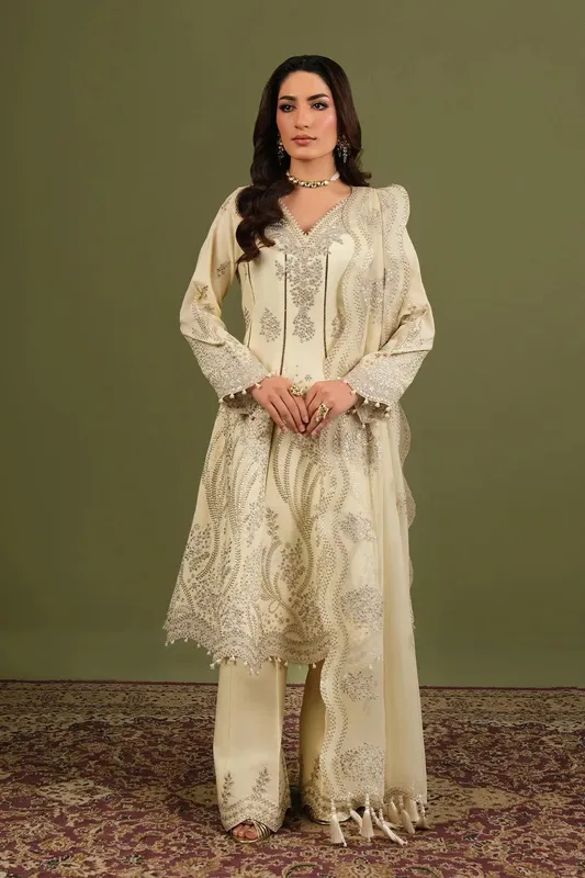 Alizeh Luxe Raw Silk Ivory Raw Silk – view 1 – Poshaq