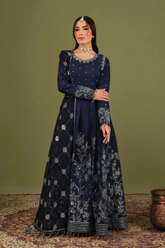 Alizeh Luxe Raw Silk Navy Blue Raw Silk – view 1 – Poshaq