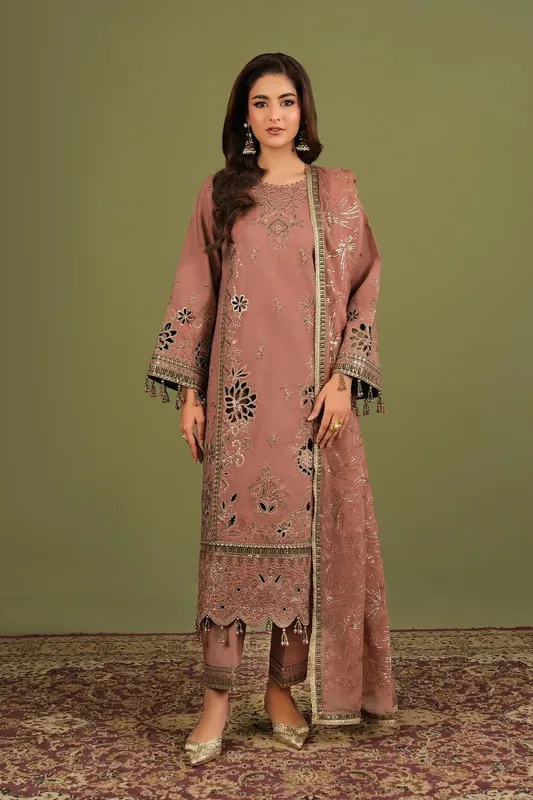 Alizeh Luxe Raw Silk Orange Salmon Raw Silk – view 1 – Poshaq