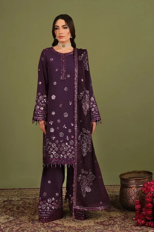 Alizeh Luxe Raw Silk Plum Raw Silk – view 1 – Poshaq