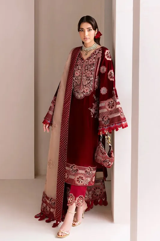 Alizeh Makhmal Luxury Velvet Edit Blood Red Organza – view 1 – Poshaq