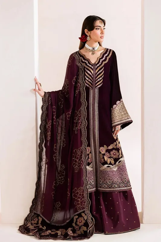 Alizeh Makhmal Luxury Velvet Edit Maroon Organza – view 1 – Poshaq