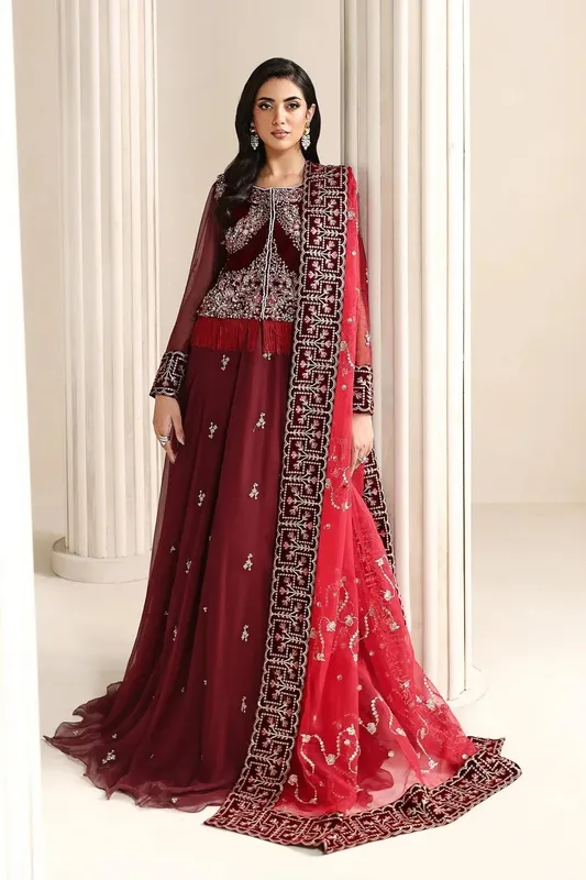 Alizeh Lamour 25 Maroon Chiffon – view 1 – Poshaq