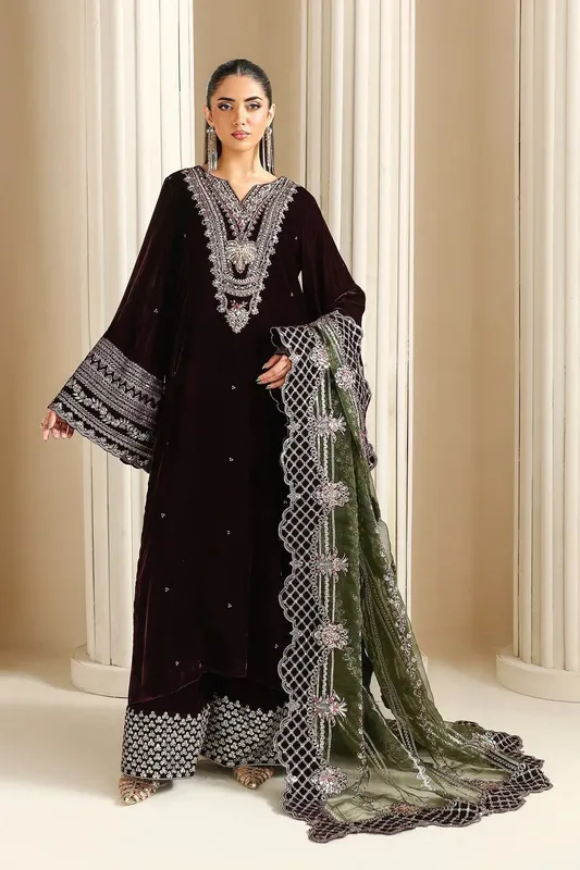 Alizeh Lamour 25 Deep Chocolate Organza – view 1 – Poshaq