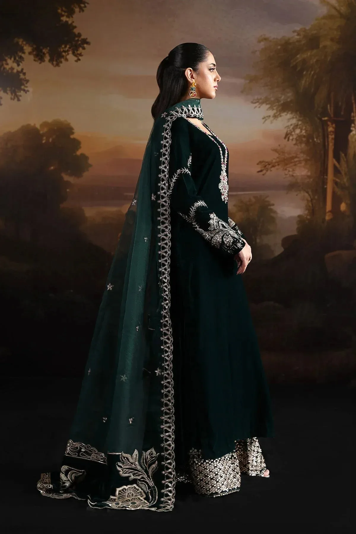 Alizeh Lamour 25 Midnight Green Organza – view 5 – Poshaq