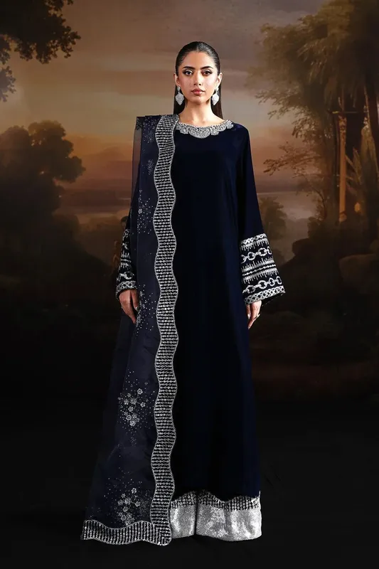 Alizeh Lamour 25 Deep Blue Organza – view 1 – Poshaq