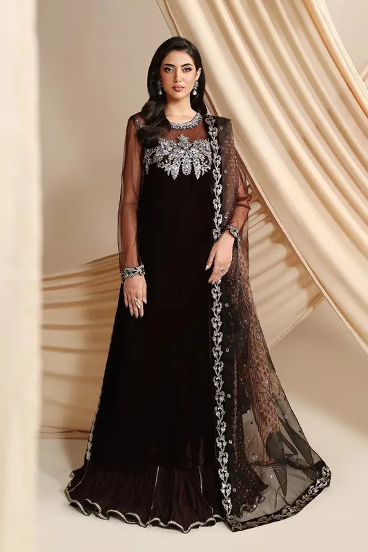 Alizeh Lamour 25 Deep Chocolate Organza – view 1 – Poshaq