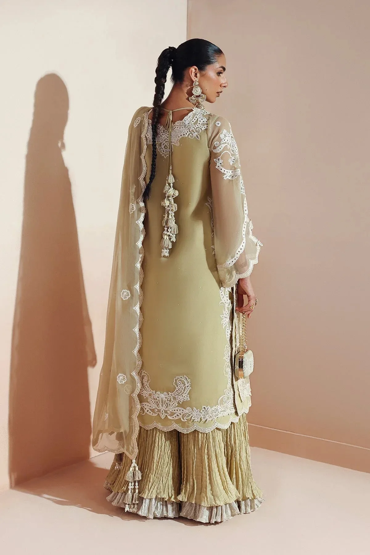Alizeh Aymal Luxury Bamber Chiffon Pistachio Green Raw Silk – view 2 – Poshaq