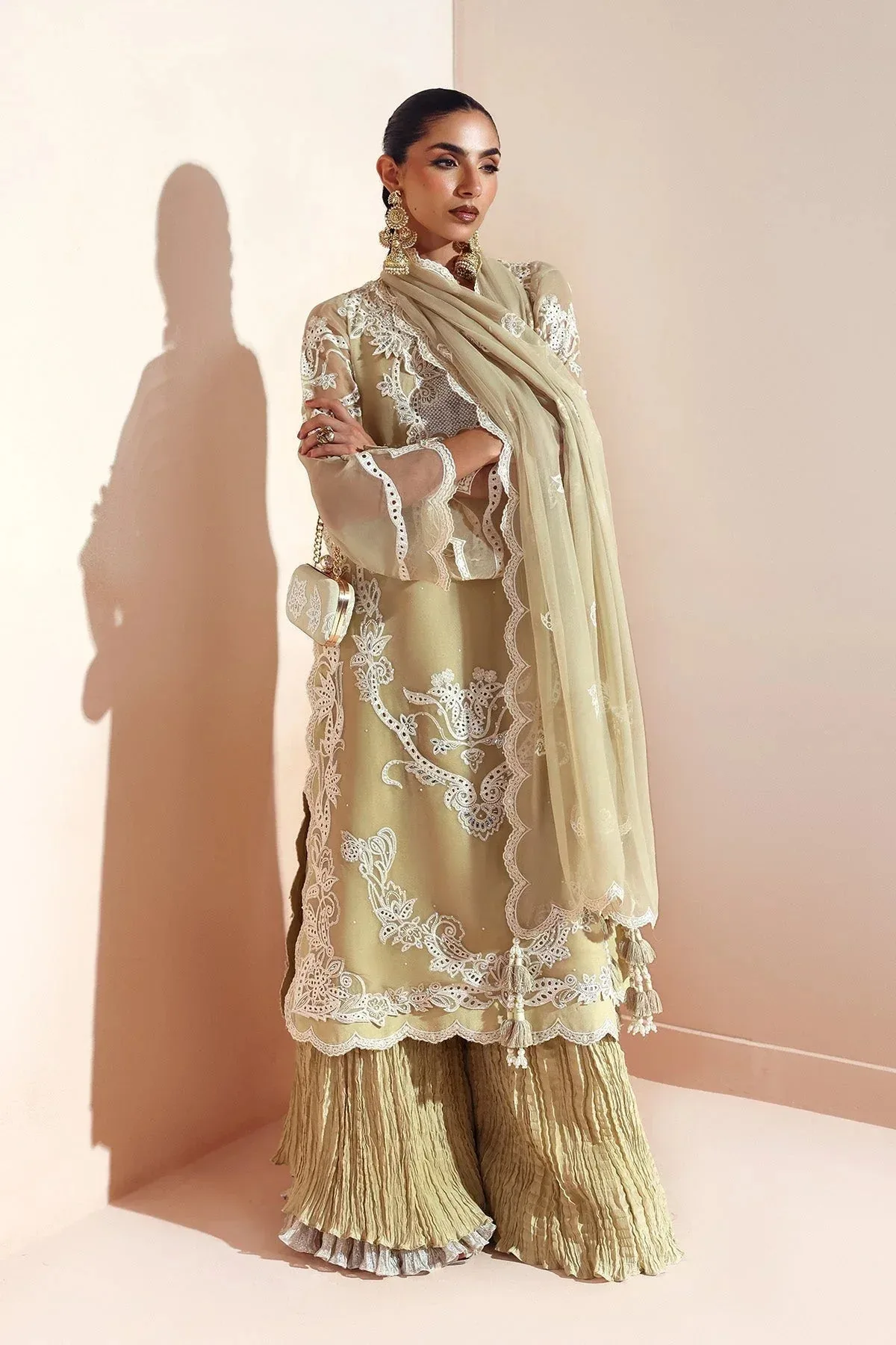 Alizeh Aymal Luxury Bamber Chiffon Pistachio Green Raw Silk – view 3 – Poshaq