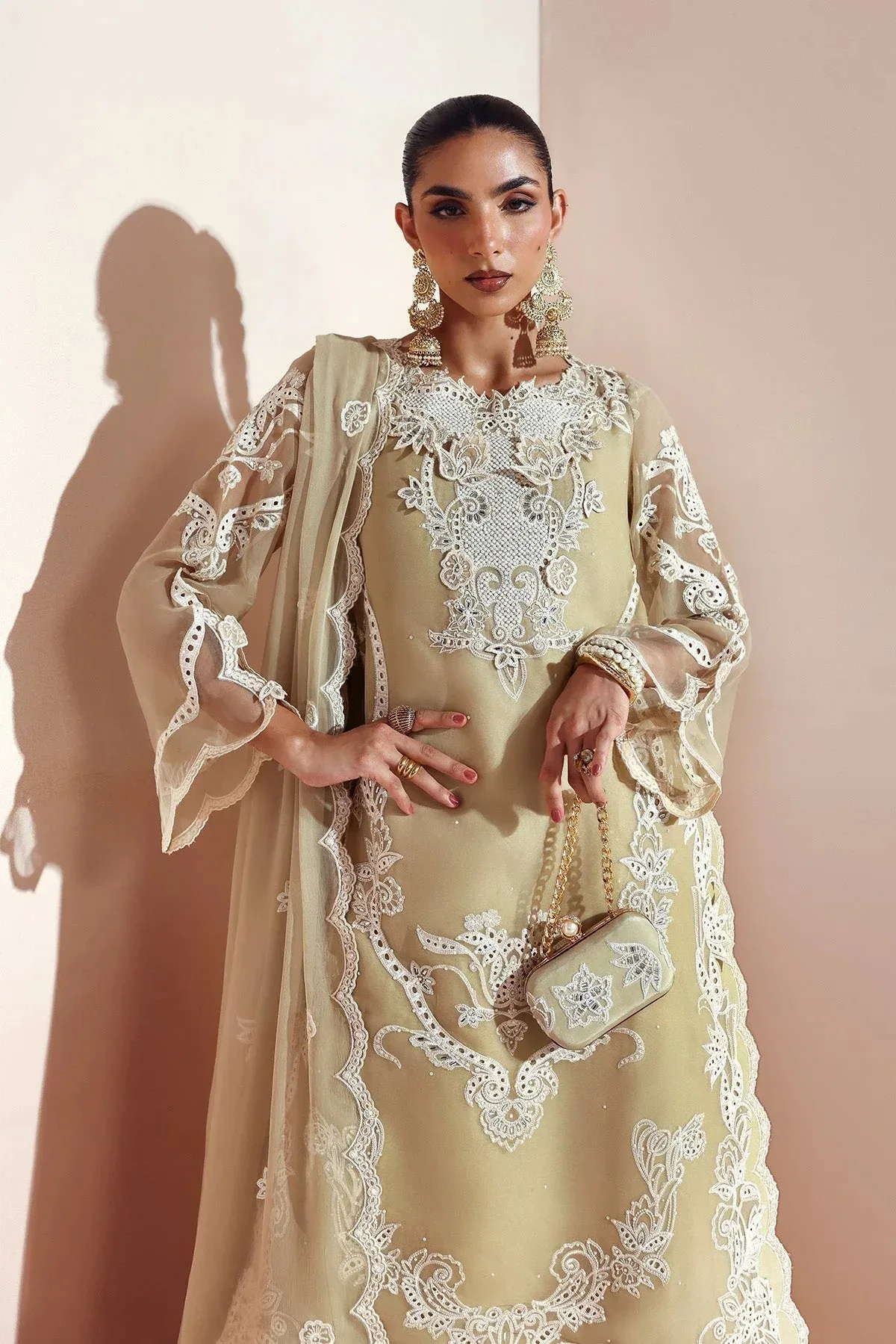 Alizeh Aymal Luxury Bamber Chiffon Pistachio Green Raw Silk – view 4 – Poshaq