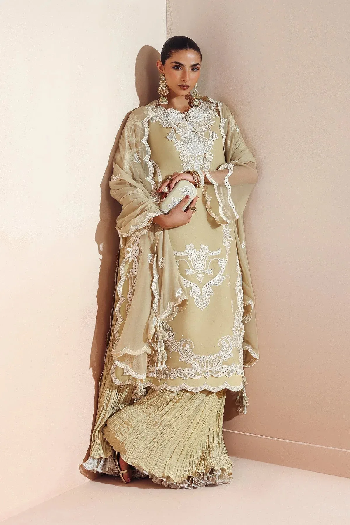 Alizeh Aymal Luxury Bamber Chiffon Pistachio Green Raw Silk – view 5 – Poshaq
