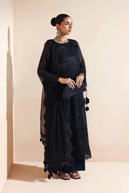 Alizeh Aymal Luxury Bamber Chiffon Black Organza – view 1 – Poshaq
