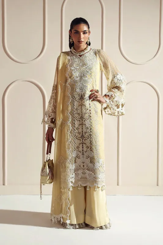 Alizeh Aymal Luxury Bamber Chiffon Cream Raw Silk – view 1 – Poshaq