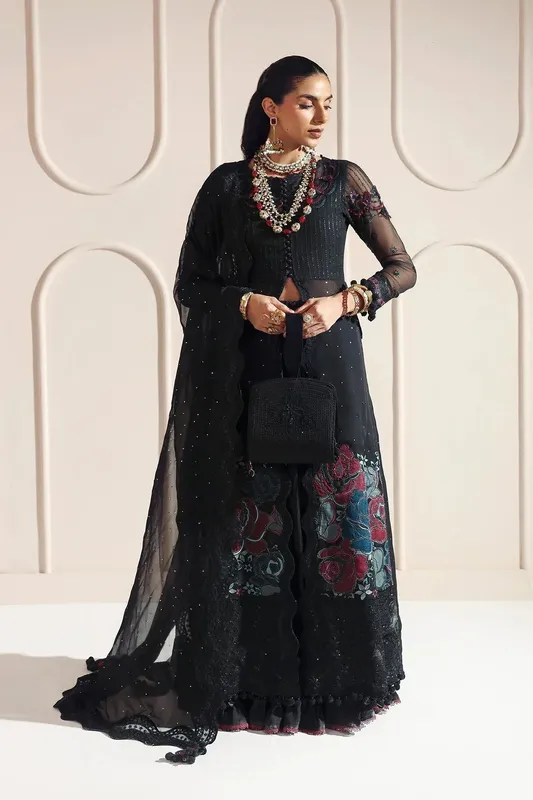 Alizeh Aymal Luxury Bamber Chiffon Black Organza – view 1 – Poshaq