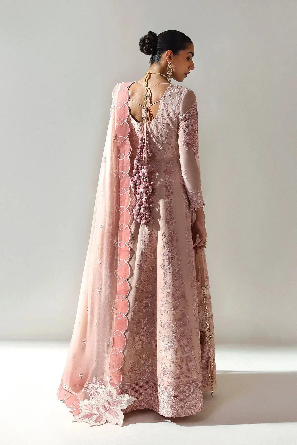 Alizeh Aymal Luxury Bamber Chiffon Tea Pink Raw Silk – view 2 – Poshaq